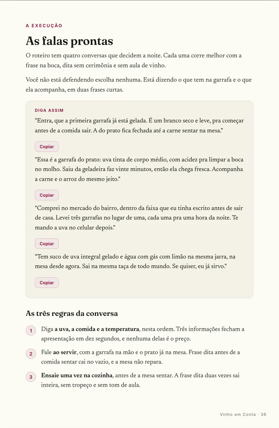 Falas prontas: As falas da gôndola e da mesa, com as regras da conversa ao lado
